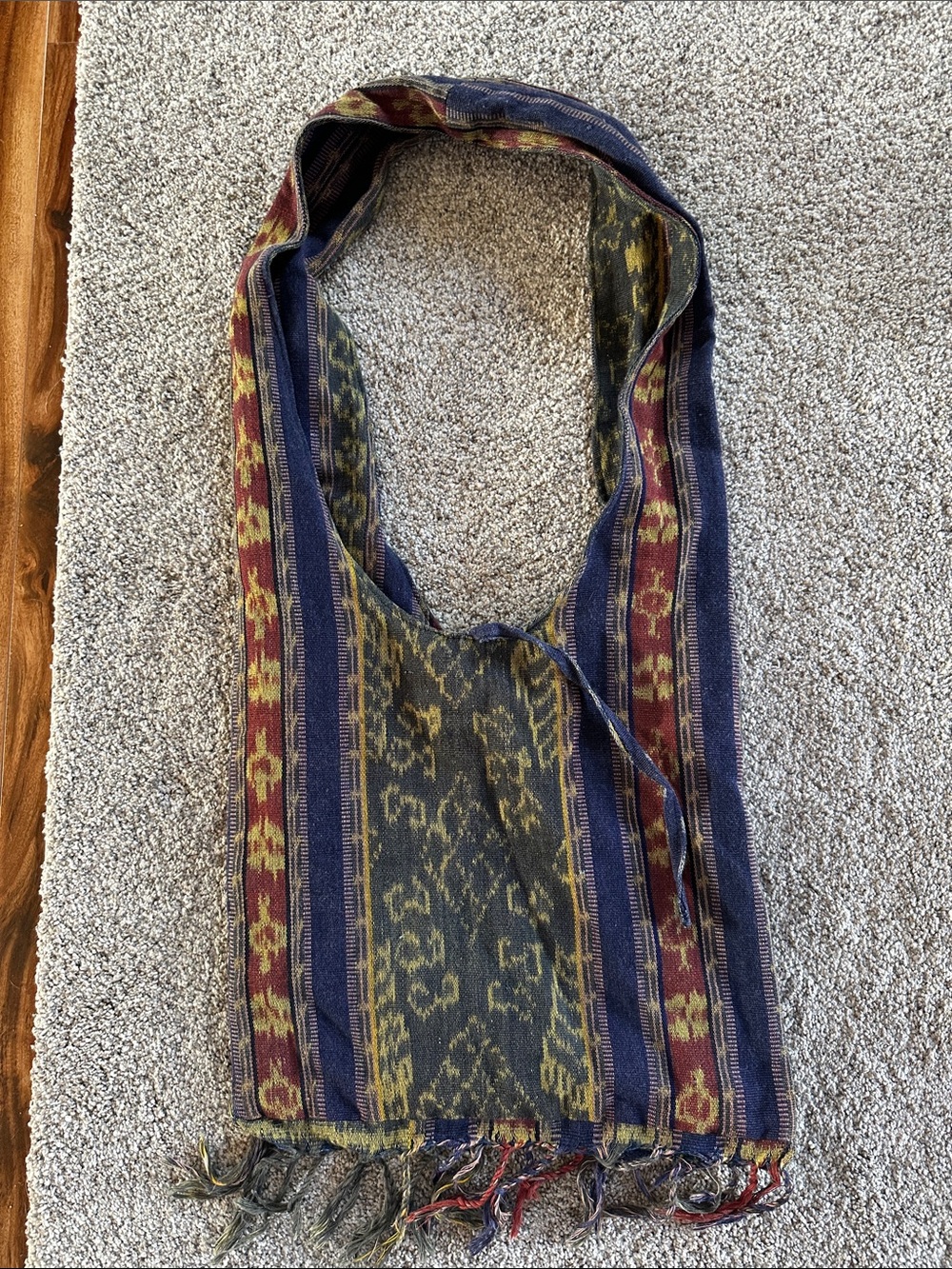 Boho Woven Crossbody Bag in Navy, Mustard & Burgundy